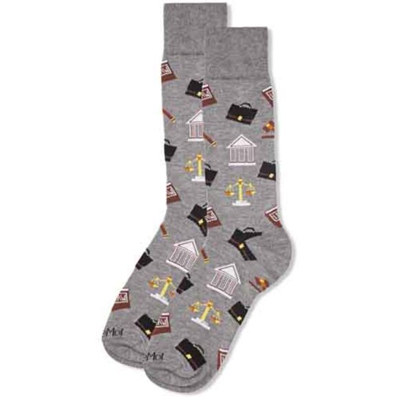 MM Lawyer Heather Grey Rayon Blend Novelty Crew Men's Sock, #07506 - Picture 1 of 3